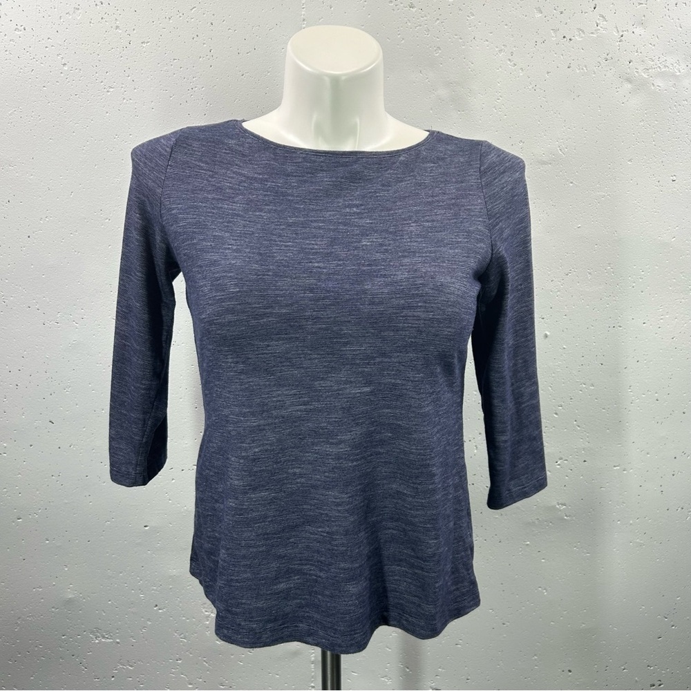 Talbots Blue Striped Boatneck 3/4 Sleeve Top